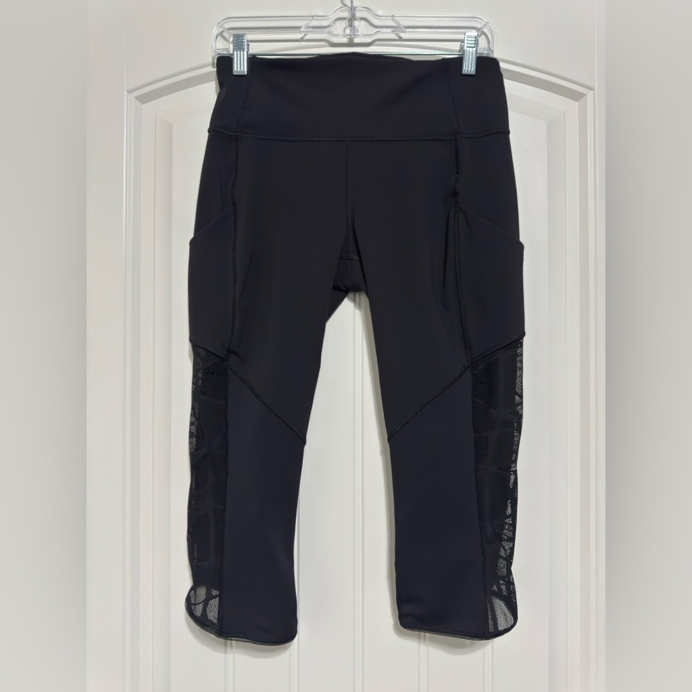 lululemon athletica Black Leggings with Mesh Detail and Pockets *Flawed*
